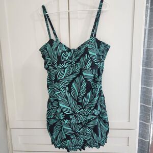 Noon Swim Floral One Piece Swim Suit Dress Adjustable Straps Size 24